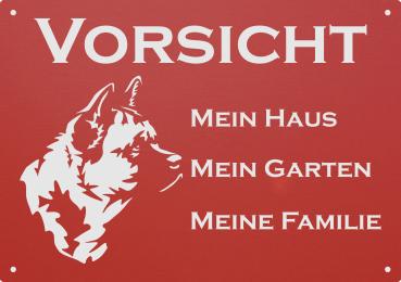 Aluminium Warnschild American Akita VORSICHT Mein Haus mein Garten meine Familie